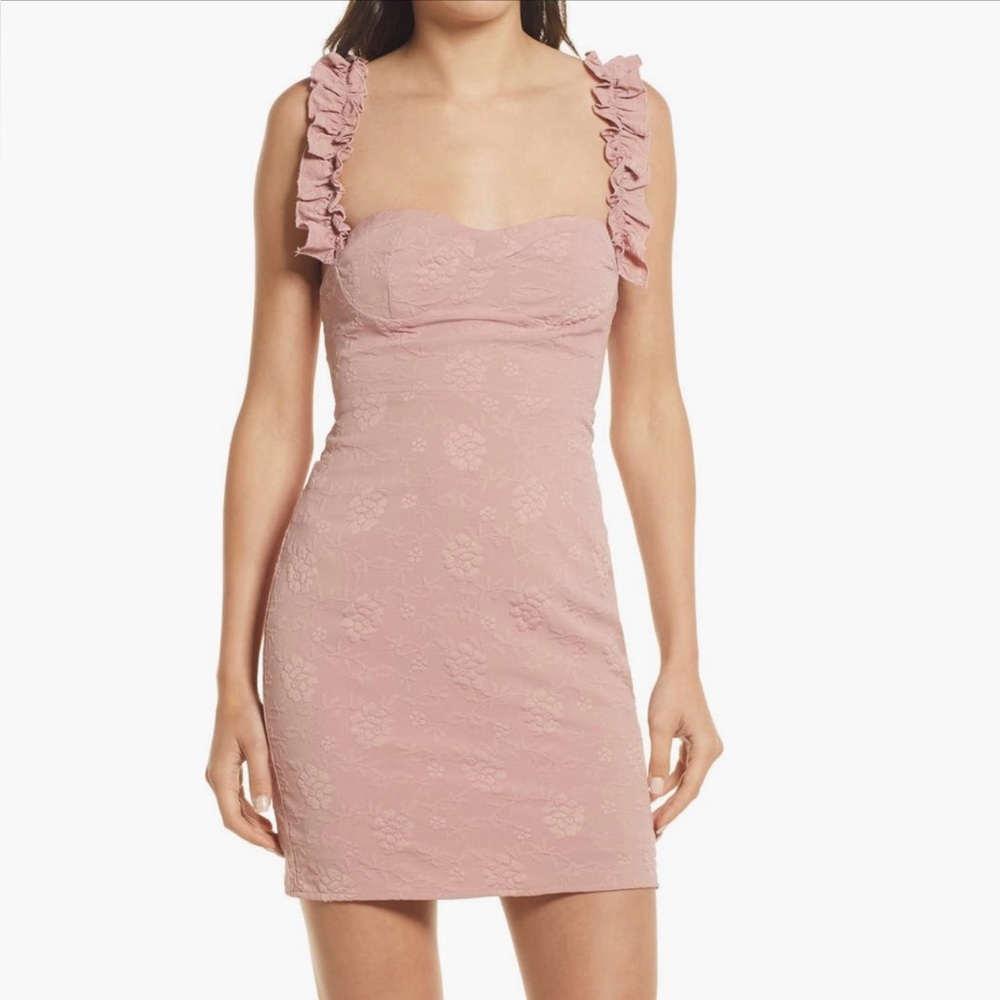 LuLus Ruffle Strap Mini Dress - Mauve color